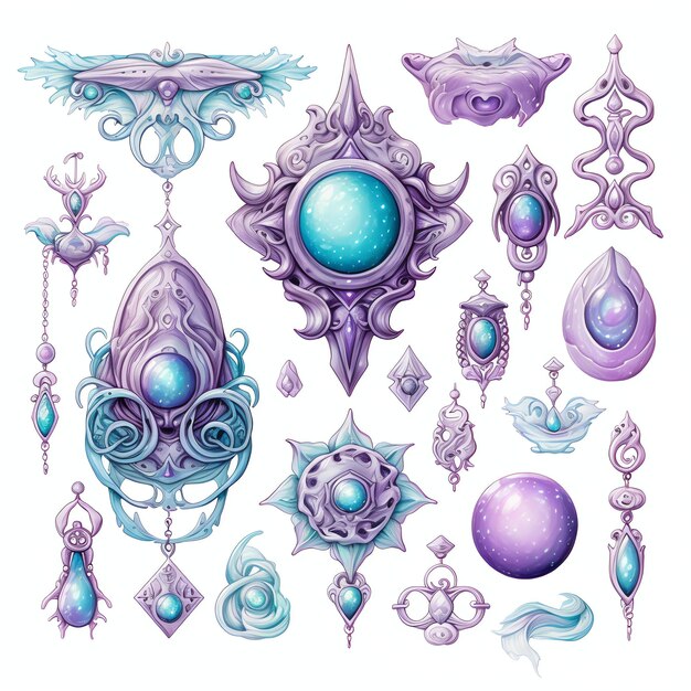 Photo belle illustration clipart de symboles mystiques violets