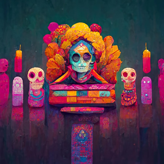 Belle illustration colorée du jour des morts dia de muertos