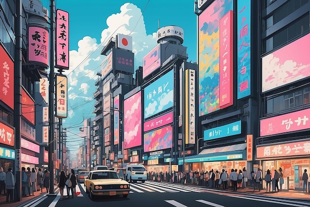 Photo belle illustration colorée inspirée du district de shibuya au japon