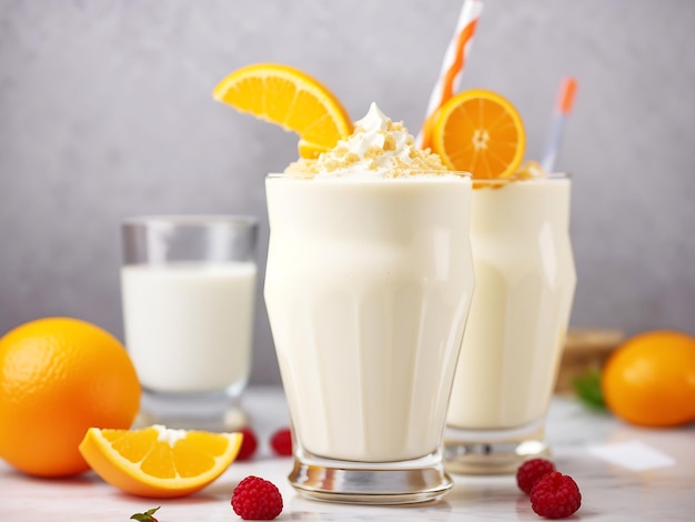 Une belle illustration d'un délicieux milk-shake frais avec des oranges par Ai Generated