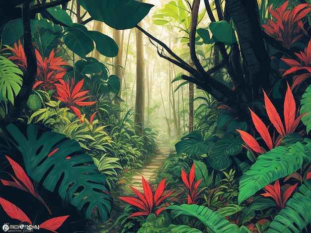 Une belle illustration de dessin animé de la jungle