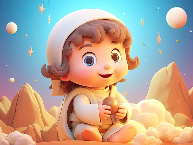 Belle illustration du personnage 3D heureux bébé Jésus Christ dessin animé ludique coloré