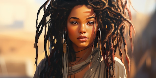 Photo belle illustration femme africaine avec des dreadlocks portrait d'une femme ia générative