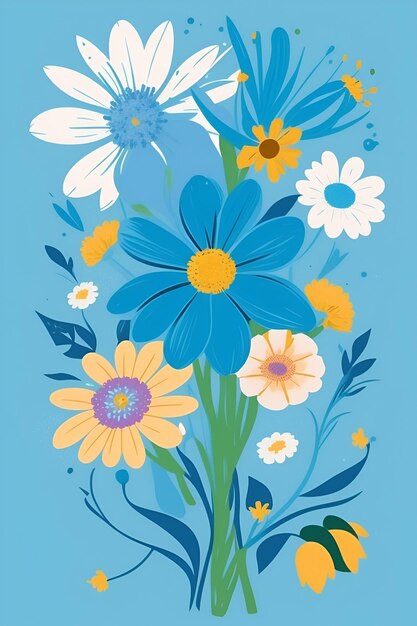 Belle illustration de fleurs composition verticale dans le ton bleu