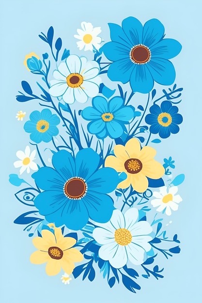 Belle illustration de fleurs composition verticale dans le ton bleu