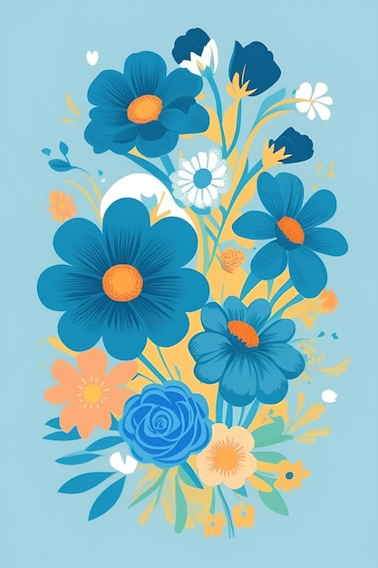 Belle illustration de fleurs composition verticale dans le ton bleu