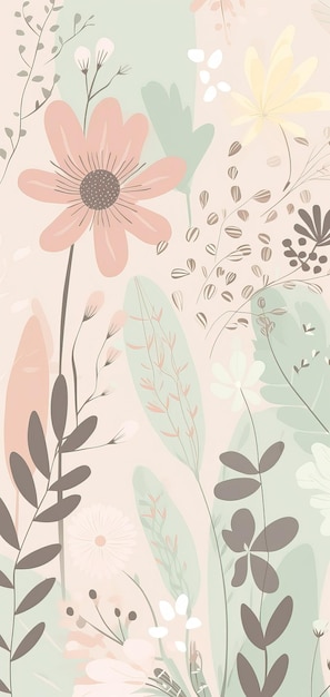 Belle illustration florale pastel fond d'écran vertical Ai générative