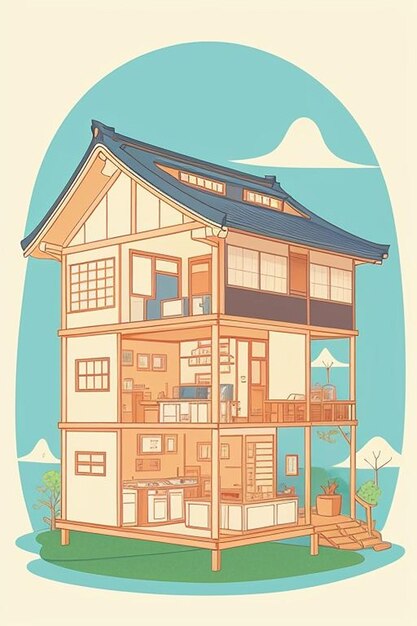 Une belle illustration de maison japonaise