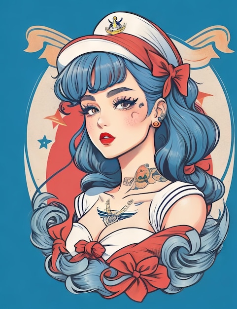 Belle illustration de marin féminin pour tshirt