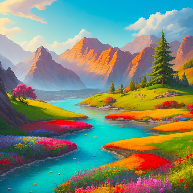 Belle illustration de paysage coloré générée par l'IA