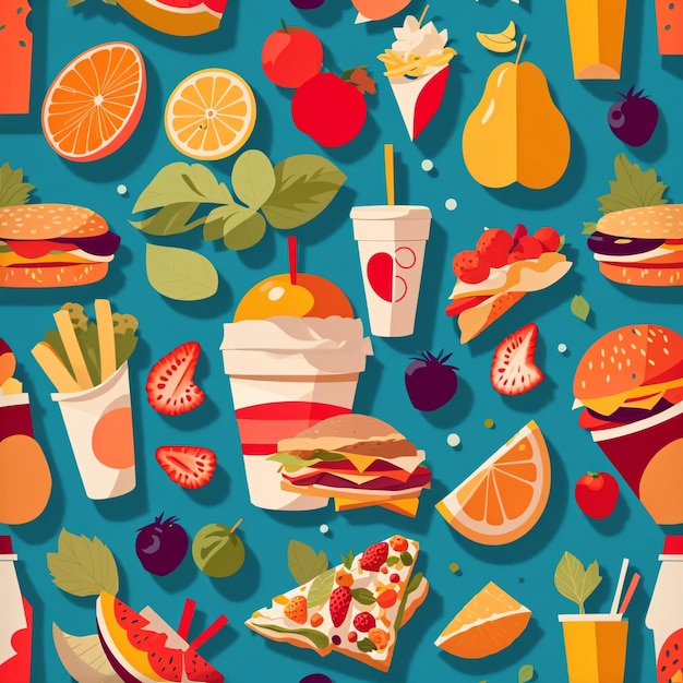 Photo belle illustration vectorielle colorée d'un fond d'écran alimentaire sans soudure