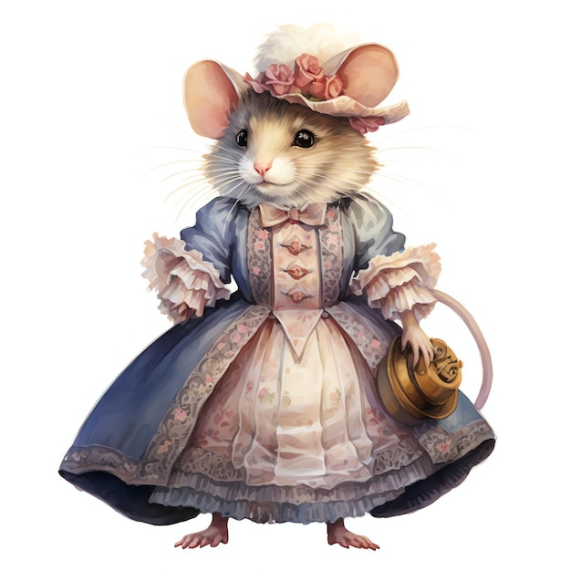 belle illustration victorienne de clipart de monde fantastique aquarelle de souris