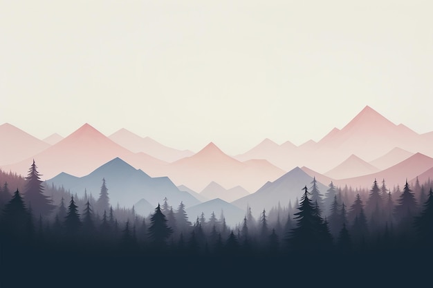 Une belle image d'art du paysage du lever du soleil avec des montagnes et des arbres