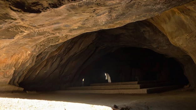 Belle image en couleur de la grotte avec la lumière du soleil qui brille à travers le modèle d'afficheImage de photographie Ai générée par l'art