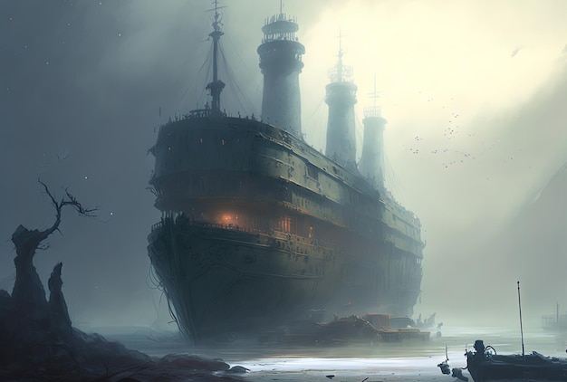 Belle image un jour brumeux montrant la construction d'un navire