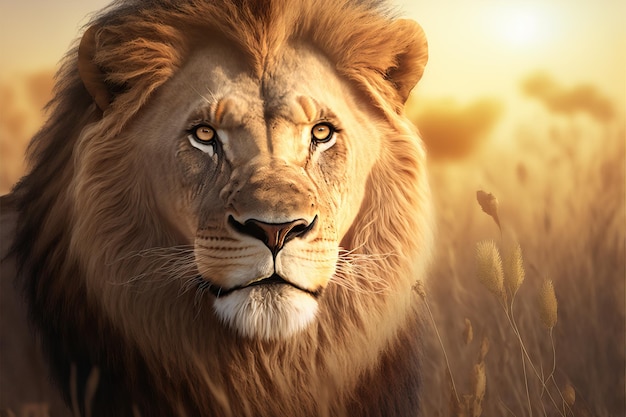 Une belle image d'un lion d'Afrique dans une plaine de la savane africaine en Afrique orientale et australe