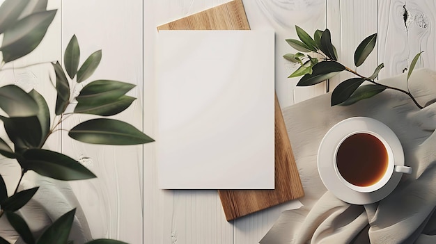 Une belle image plate d'un papier blanc blanc sur un fond en bois
