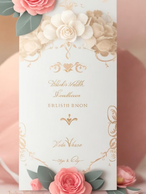 Photo belle invitation de mariage avec un dessin de rose rose dessiné à la main