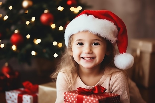 Une belle jeune famille profitant de leurs vacances ensemble mignons enfants heureux assis près de l'arbre de Noël dans le salon souriant Joyeux Noël vacances et concept de famille