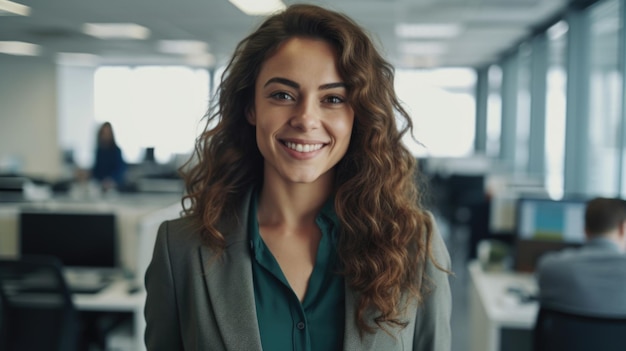 Belle jeune femme d'affaires en arrière-plan de bureau