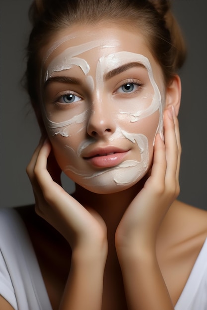 Belle jeune femme appliquant un masque cosmétique sur son visage