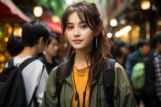 Une belle jeune femme asiatique dans une rue bondée de Tokyo, au Japon.