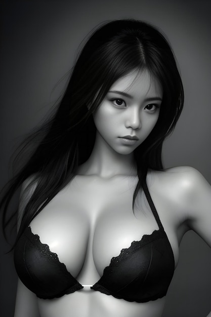 Belle jeune femme asiatique en lingerie noire Studio shot