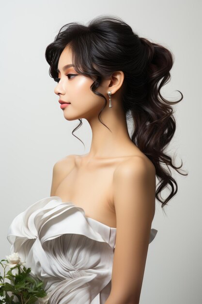 Belle jeune femme asiatique avec une robe blanche