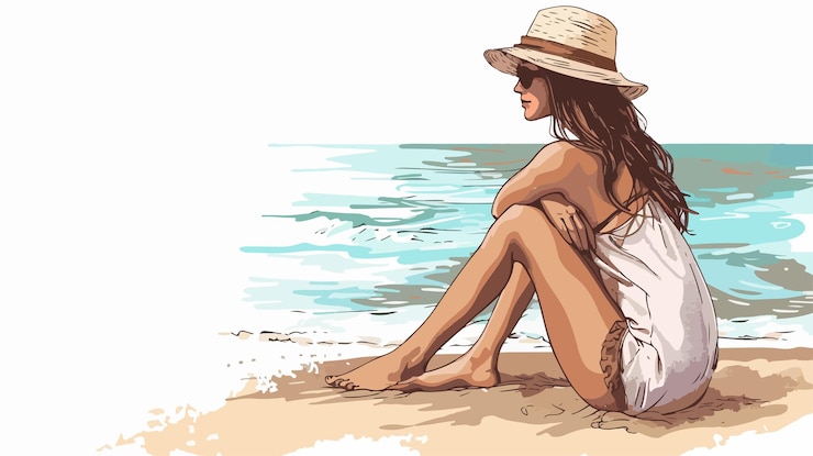 Une belle jeune femme assise sur la plage