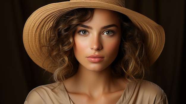 belle jeune femme au chapeau de paille