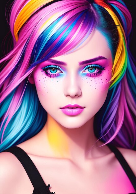 Belle jeune femme aux cheveux colorés Generative AI