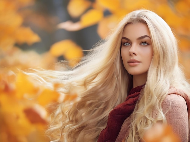 Photo une belle jeune femme aux longs cheveux blonds en automne