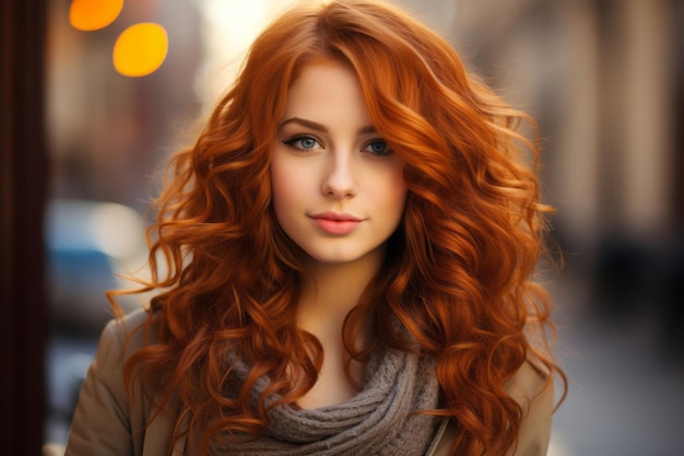 Une belle jeune femme aux longs cheveux rouges