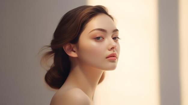 Belle jeune femme avec beauté peau fraîche bien-être ou concept cosmétique