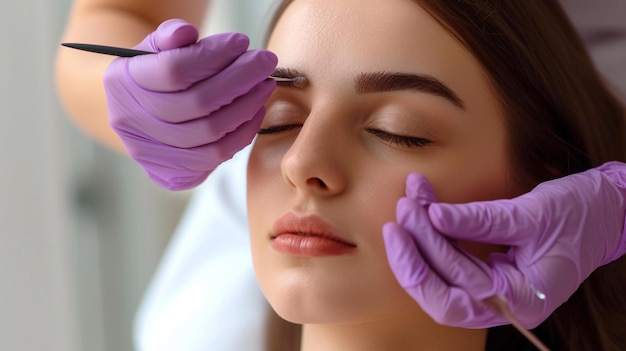 une belle jeune femme avec de la cendre de sourcils sur le visage au salon de beauté