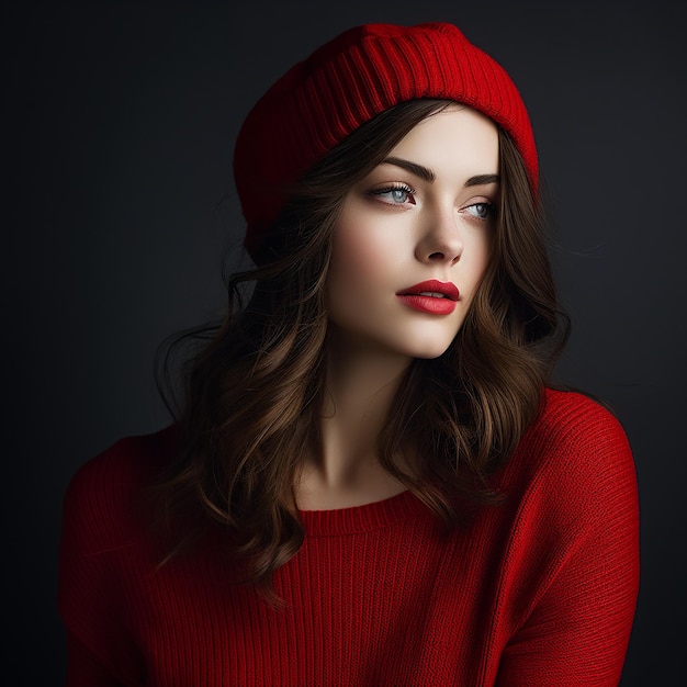 Une belle jeune femme avec un chapeau rouge.