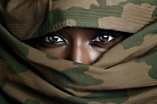 Belle jeune femme dans un tissu de camouflage militaire Beauté mode Généré AI