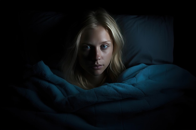 Belle jeune femme dormant dans son lit la nuit