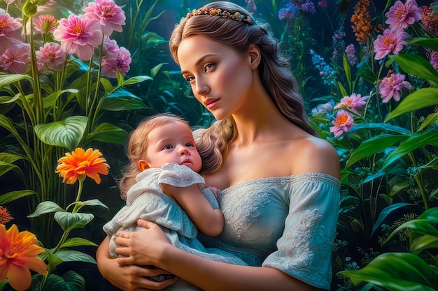 Une belle jeune femme avec un enfant dans ses bras maternité et amour