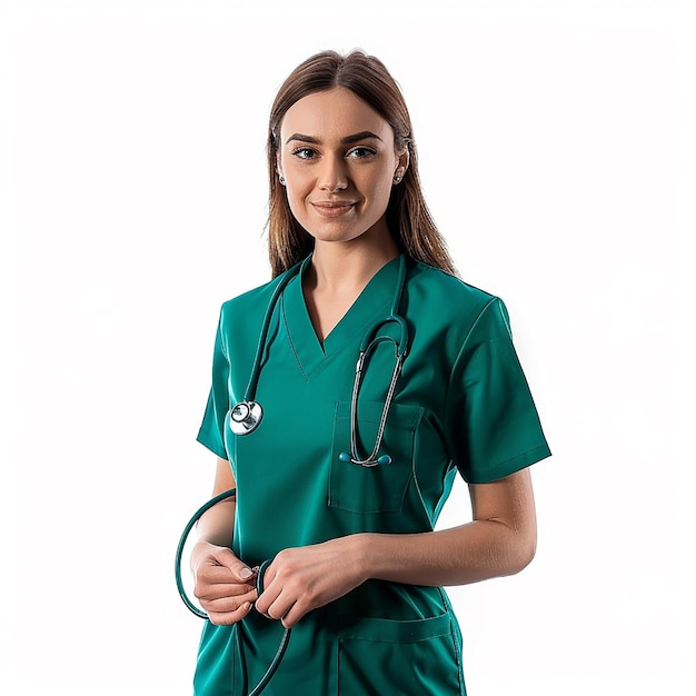 Une belle jeune femme, une femme médecin, regarde la caméra avec un sourire.