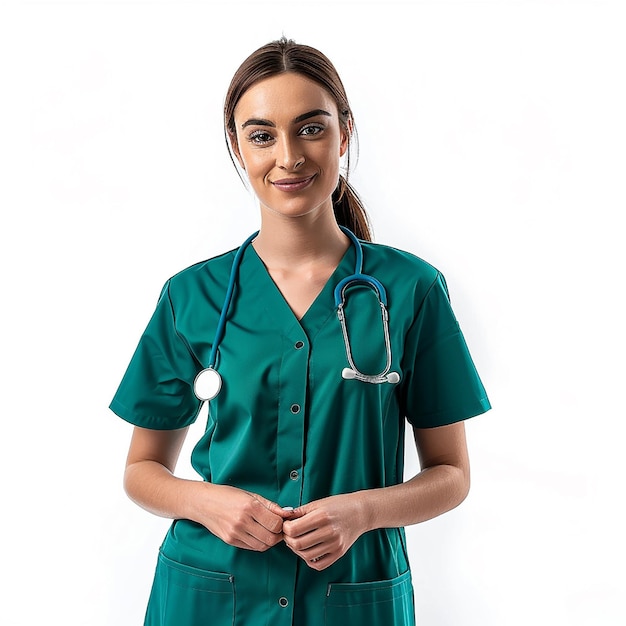 Une belle jeune femme, une femme médecin, regarde la caméra avec un sourire.