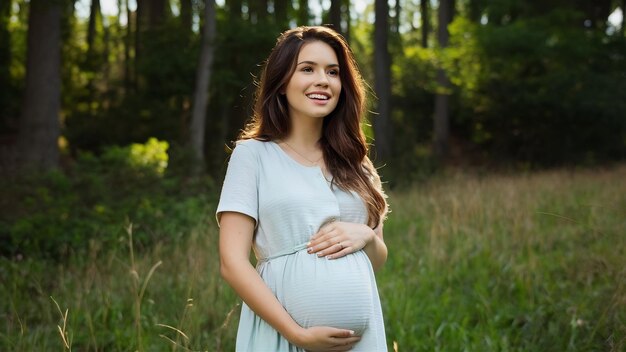 Photo une belle jeune femme heureuse et enceinte.