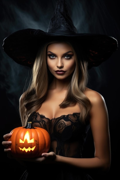 belle jeune femme avec un maquillage effrayant en costume d'Halloween de sorcière porte des sorcières