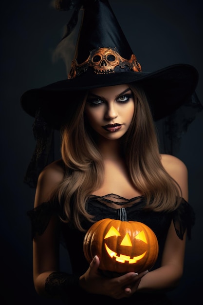 belle jeune femme avec un maquillage effrayant en costume d'Halloween de sorcière porte des sorcières
