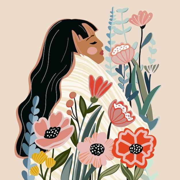 une belle jeune femme avec un motif floral