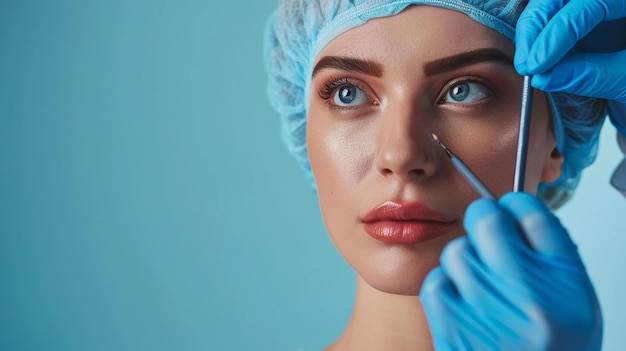 Photo une belle jeune femme avec une opération de chirurgie plastique