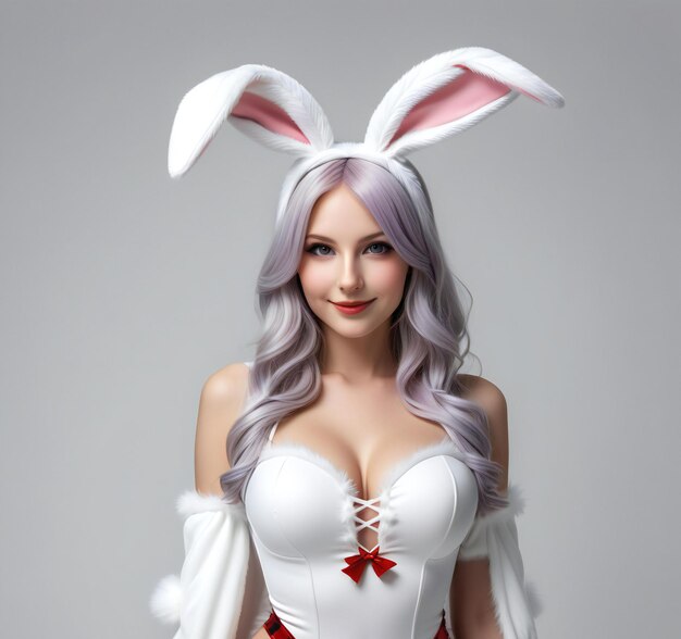 Photo belle jeune femme avec des oreilles de lapin portrait d'une fille dans un costume de lapin sexy