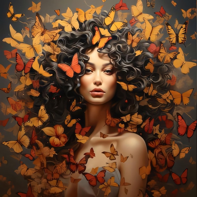 Belle jeune femme avec des papillons sur les cheveux Portrait de mode