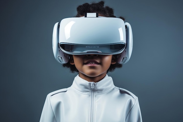 Belle jeune femme portant un casque de réalité virtuelle avec un fond clair