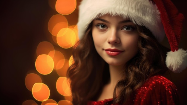 Une belle jeune femme portant un chapeau de Père Noël.